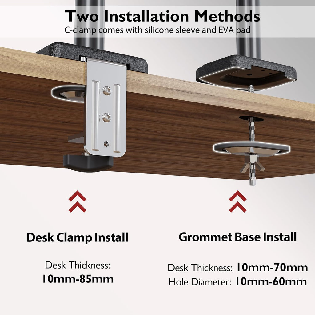Dual Monitor Desk Mount with Gas Spring Arms for 13–32" Screens