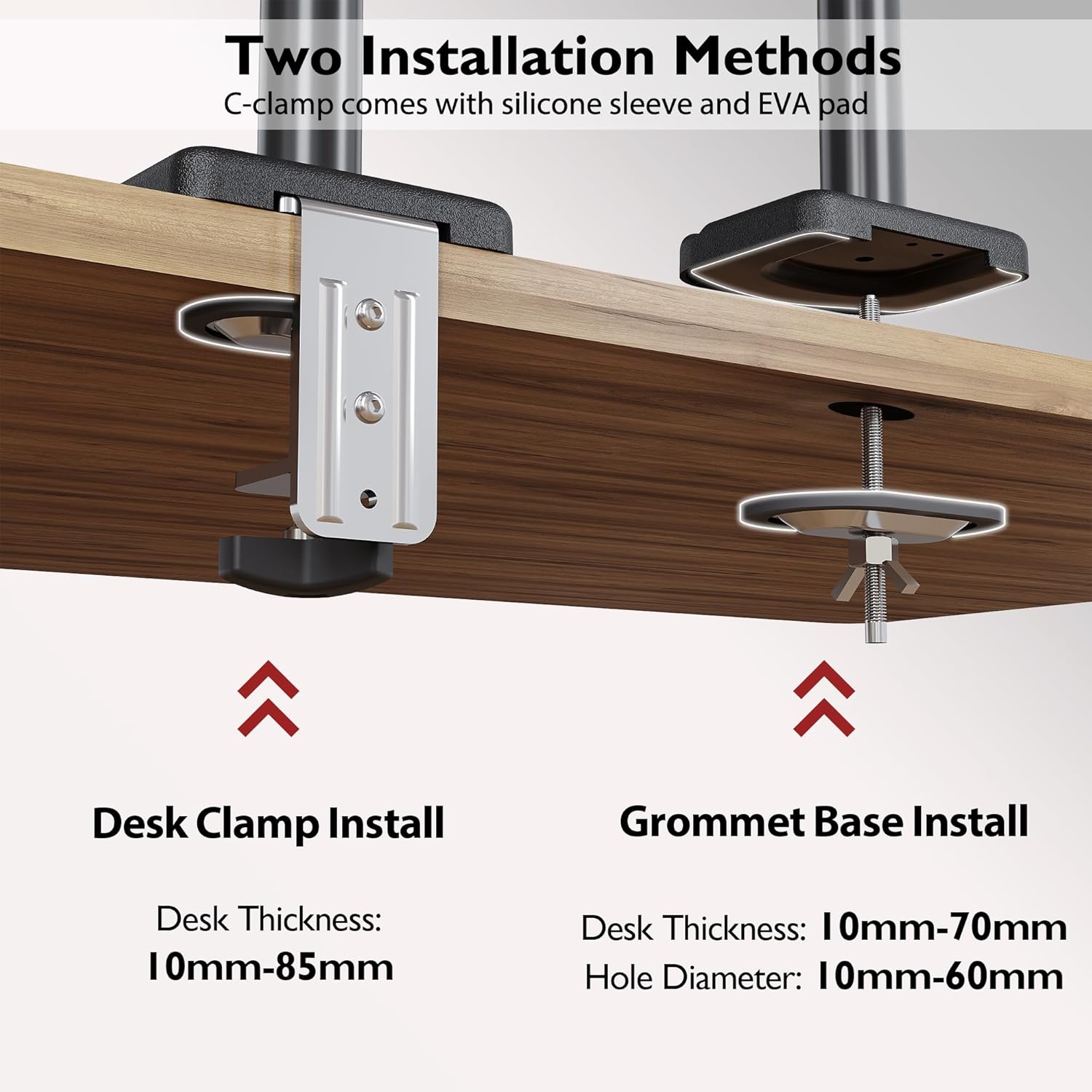 Dual Monitor Desk Mount with Gas Spring Arms for 13–32" Screens