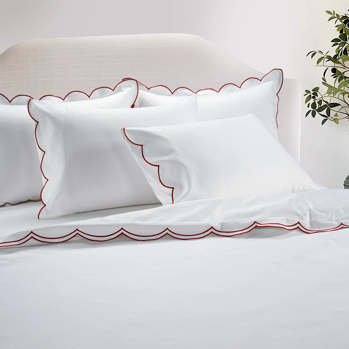 Egyptian Cotton Sophie Bedding Set - Brilliant White and Dark Burgundy