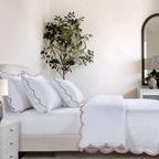 Egyptian Cotton Sophie Bedding Set - Brilliant White and Dark Burgundy