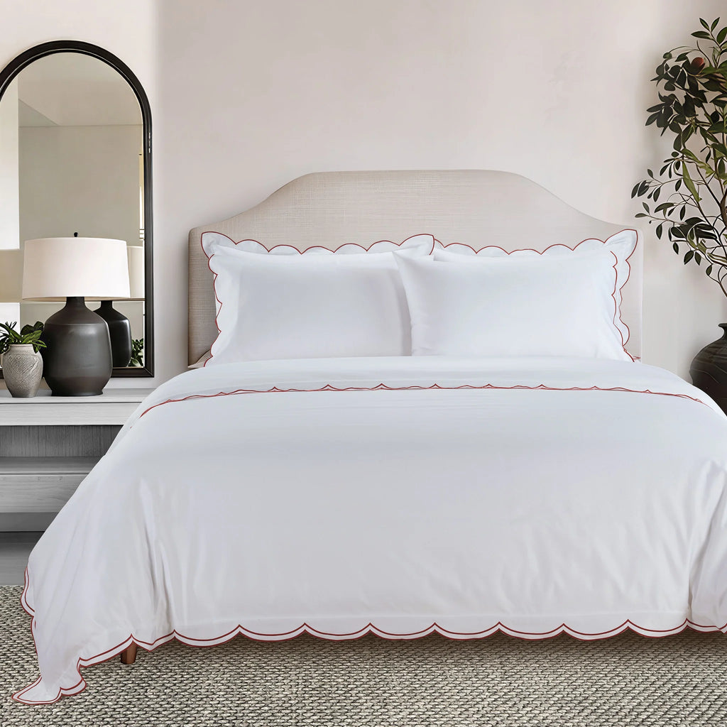 Egyptian Cotton Sophie Bedding Set - Brilliant White and Dark Burgundy