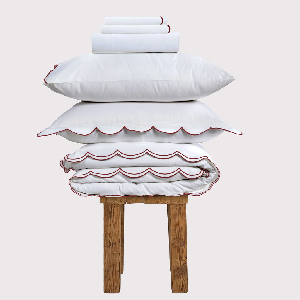 Egyptian Cotton Sophie Bedding Set - Brilliant White and Dark Burgundy