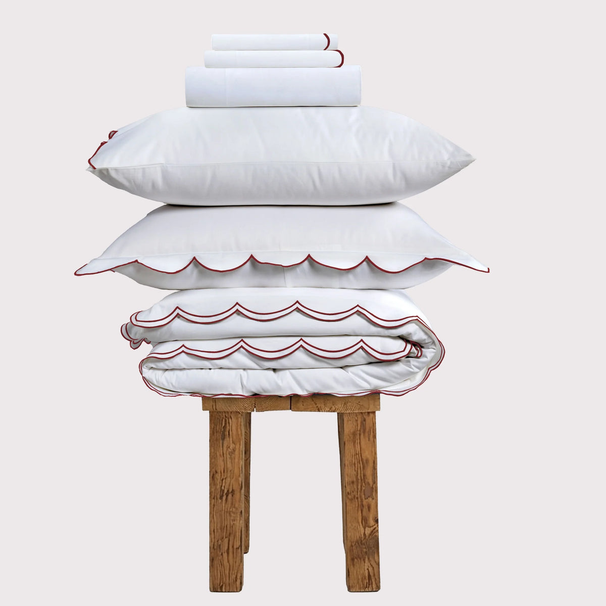 Egyptian Cotton Sophie Bedding Set - Brilliant White and Dark Burgundy