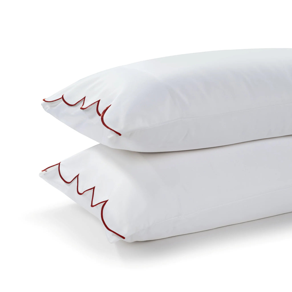 Egyptian Cotton Sophie Bedding Set - Brilliant White and Dark Burgundy