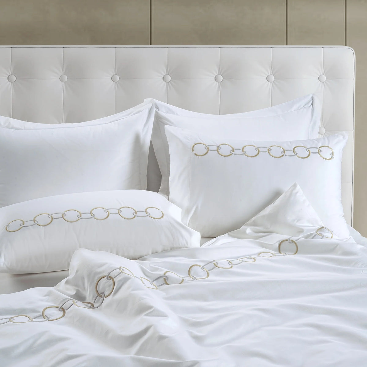 Egyptian Cotton Benedict Bedding Set - White and Gold