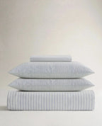 Crisp & Cool Organic Cotton Duvet Set – Blue Ticking Stripe